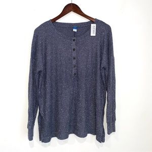 OLD NAVY New Womens Medium Gray Waffle Round Neck Henley Casual Shirt MM5